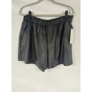 NWT Athleta Gleam Shorts Black Large Relaxed Pull On Elastic Waist Faux Leather